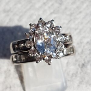 NWOT Genuine White Topaz Set of 2 Rings in Platinum Over Sterling Silver